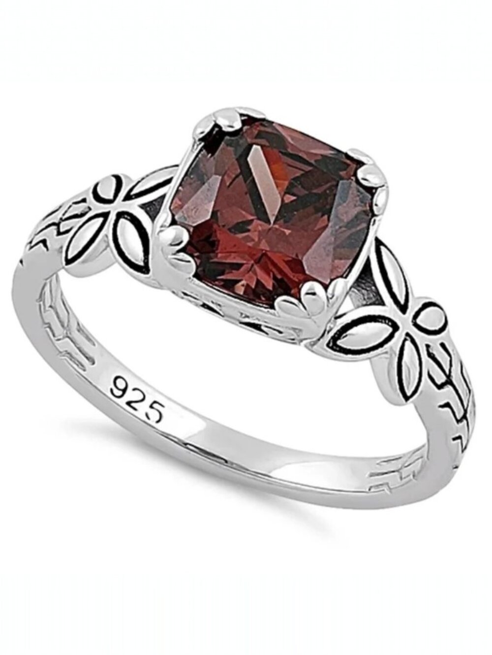 925 STERLING SILVER Chocolate Cubic Zirconia With Butterfly Sides Ring